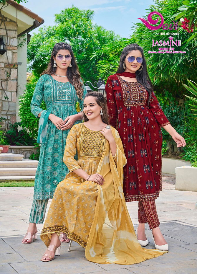 Devi Jasmine Rayon Printed Readymade Suits Catalog
